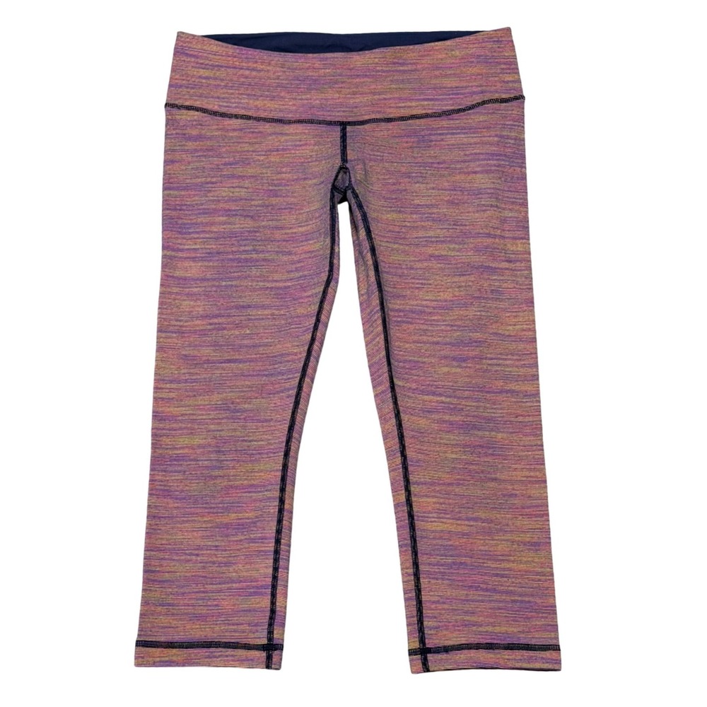 Lululemon Wunder Under Crop Leggings Heather Pink Multi Women 10 Low Rise Y2K